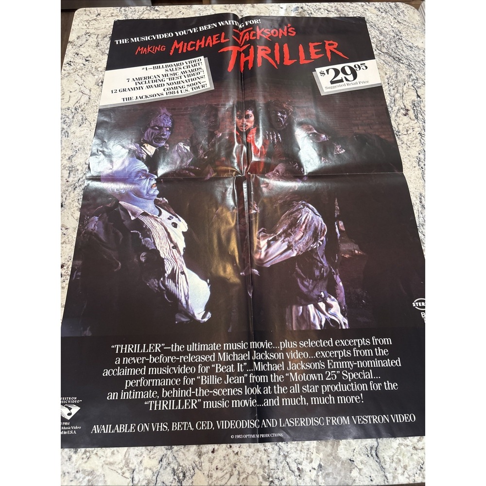 Rare OG Michael Jackson's Thriller huge promo poster 1984 Vestron Music Video